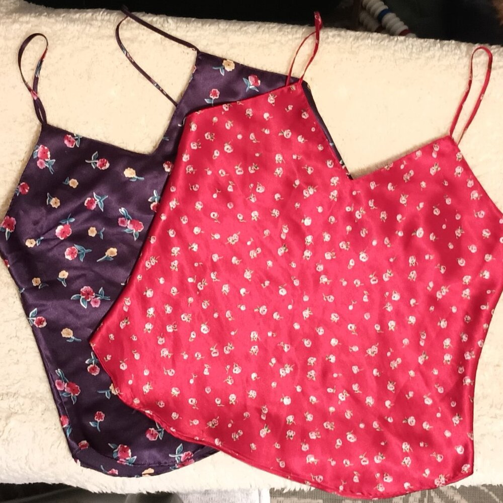 VGUC ~ A Pair of 2 Satin V-Neck Tank Top Camisoles (Size: Small)